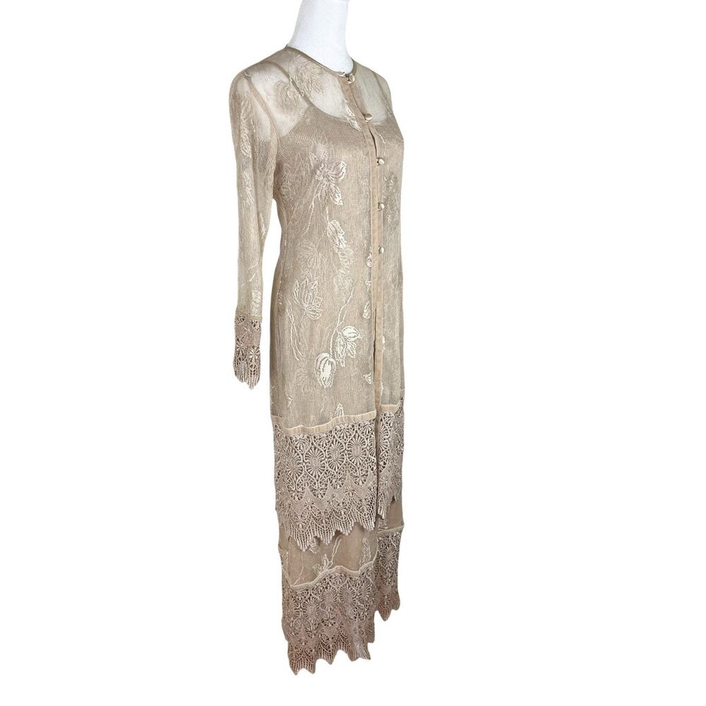 Cache Vintage Nocturn Lace Embroidered Dress Duster Set Beige Formal Size PS - Picture 3 of 16